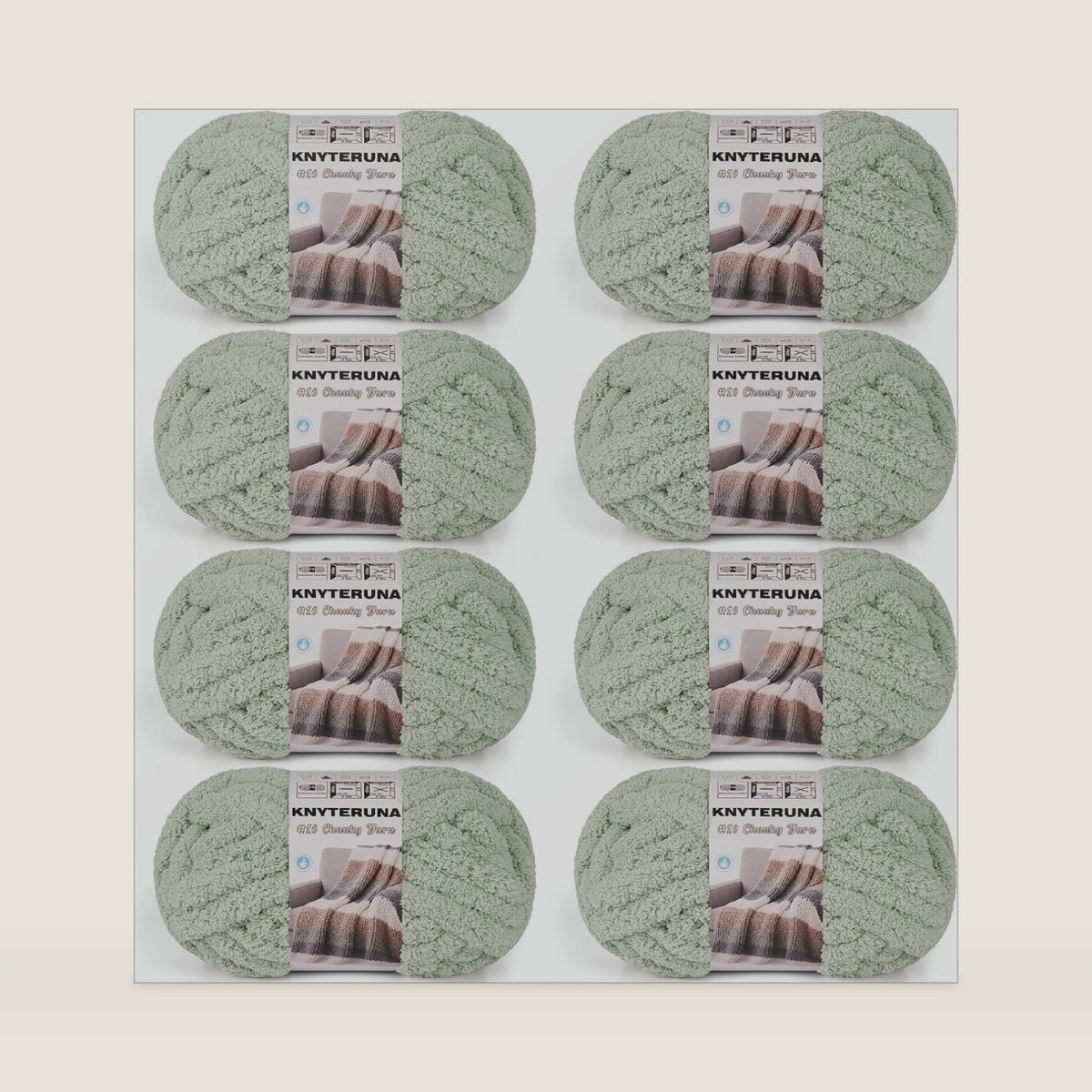 Chunky Yarn for Hand Knitting, #10 Chunky Blanket Chenille Yarn, Large Bulky Thick Jumbo Yarn, Super Chunky Knit Yarn for Crocheting, 8 Skein (8 oz 22 yds Each Skein), Sage Green