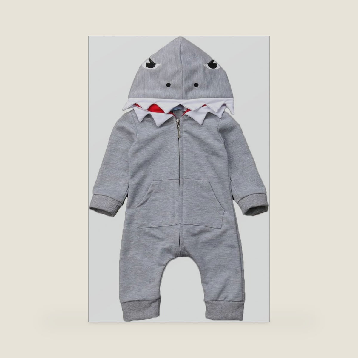 Newborn Baby Boy Halloween Clothes Outfit Shark Hooded Romper Zipper Romper Jumpsuit Long Sleeve Playsuit
