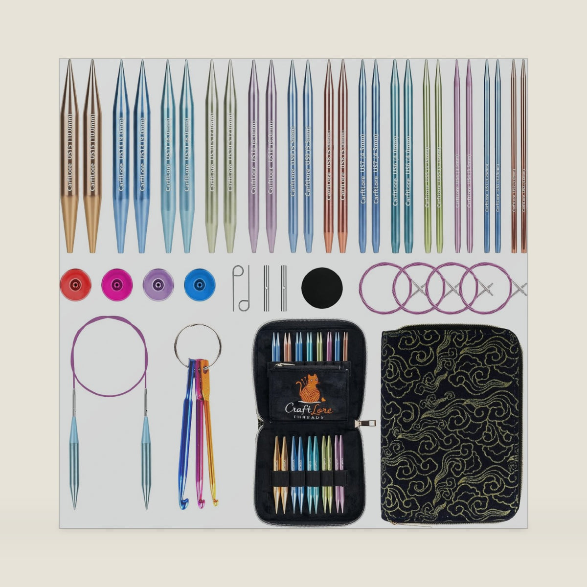 CRAFTLORE 4-Inch (10cm) Aluminum Interchangeable Circular Needles Set