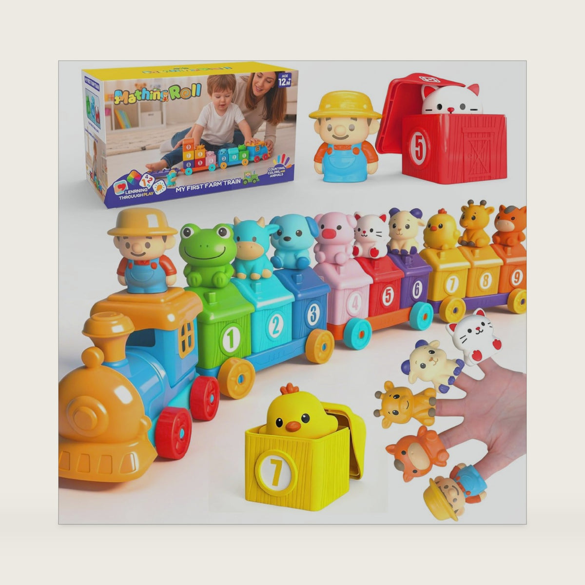 Montessori Toys Farm Train Set, Toddler Toys for 1 2 3 Year Old Boys Girls
