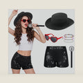 AOTHSO Women Singer Costume Set with Sequins Shorts Bracelets Hat Sunglasses for Music Festival Concert Halloween Party