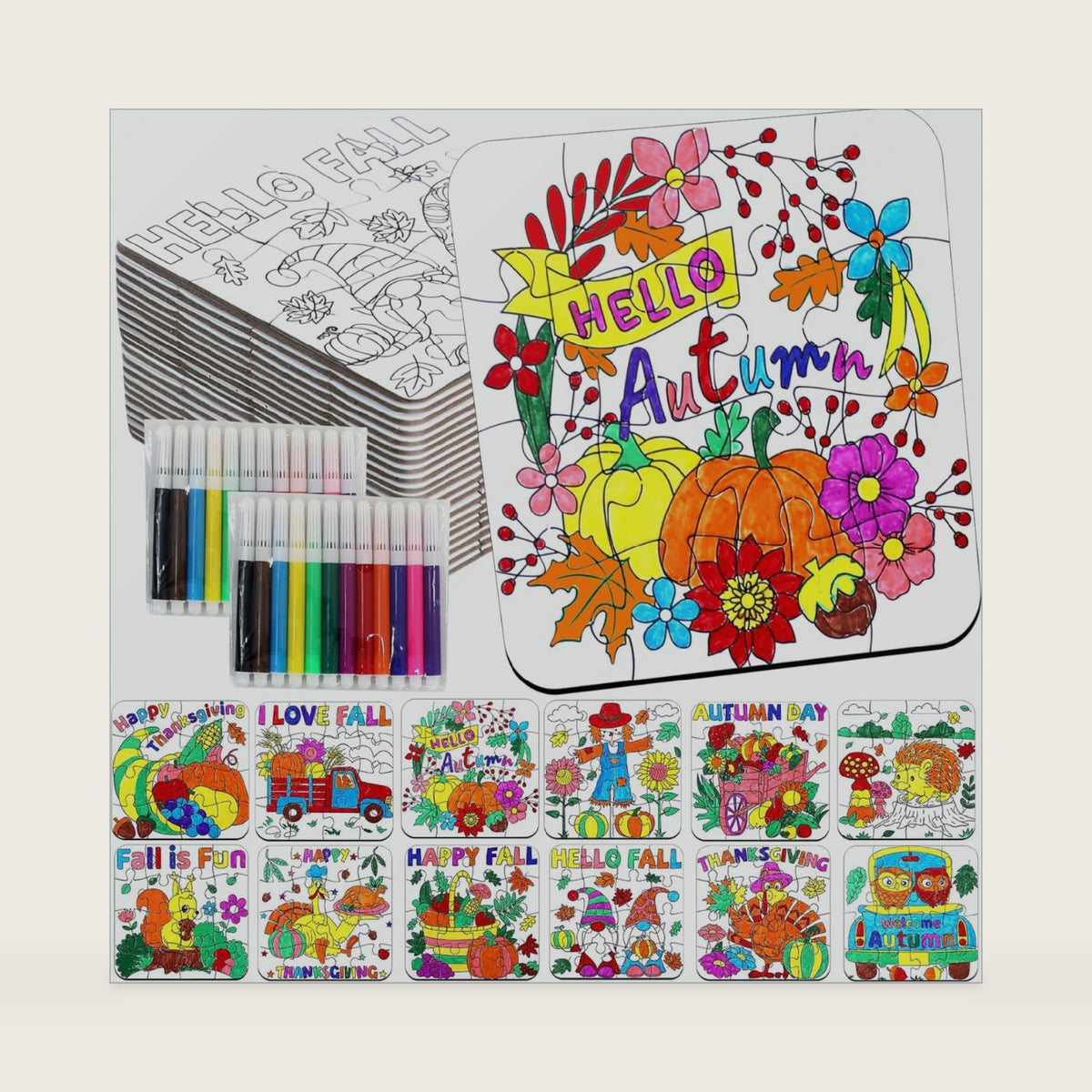 24Pcs Fall Thanksgiving Crafts for Kids Autumn DIY Coloring Puzzle Art Kit