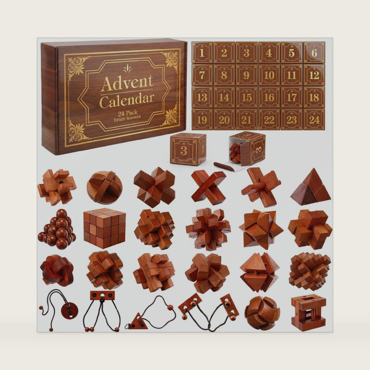 Jenaai Brain Teaser Advent Calendar 2026, Vintage Wood