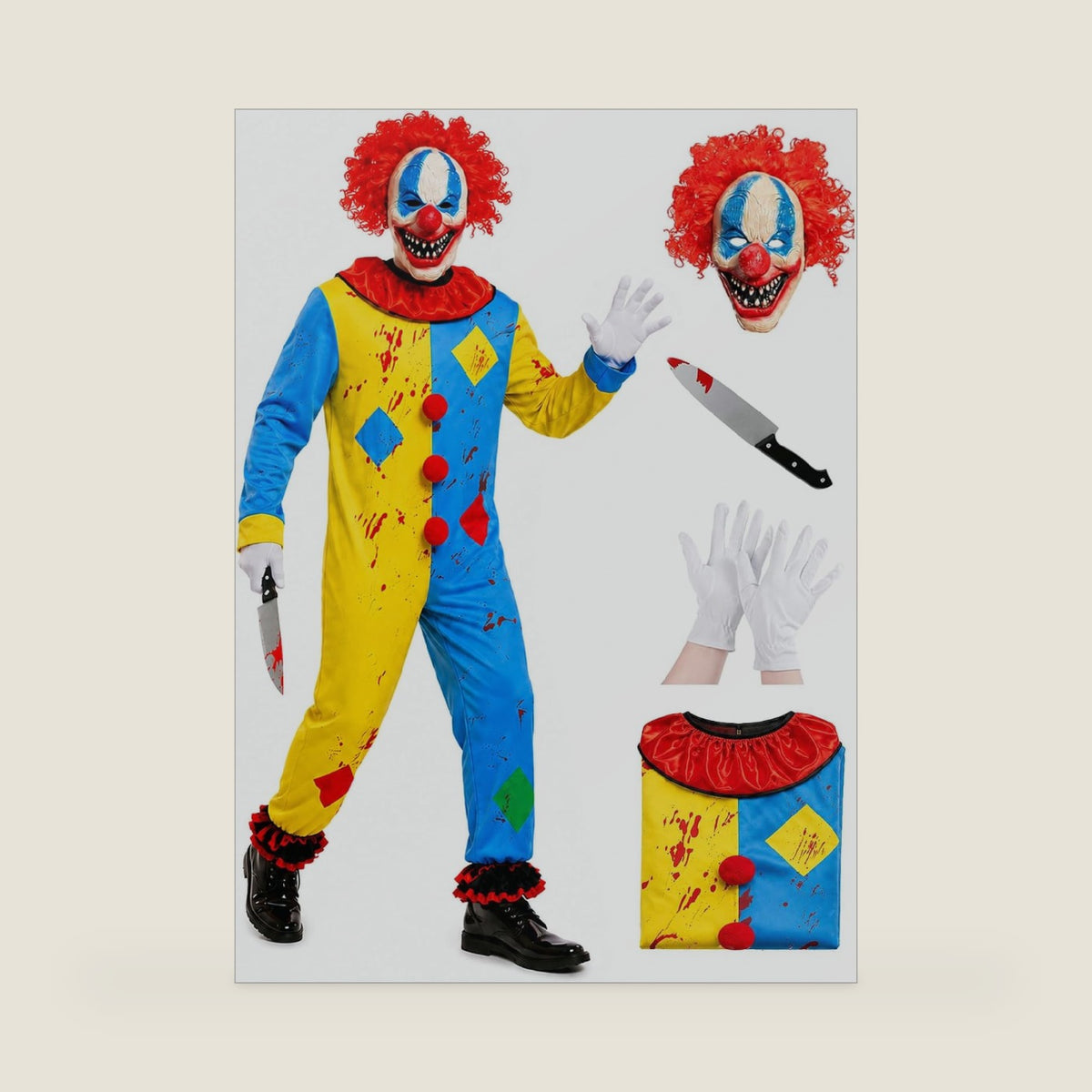 Scary Clown Costume Adult Killer Jumpsuit Mask Halloween Costume Cosplay