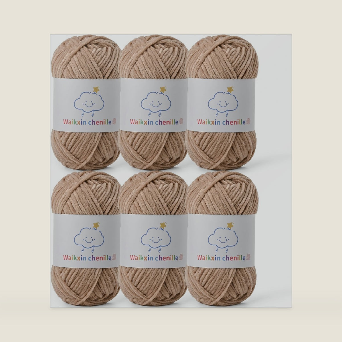 6 Pack of Skinny Chenille Yarn for Crocheting, Amigurumi Yarn&Baby Yarn for Crocheting Soft,10.58oz/656yds Fluffy Fingering Weight Velvet Yarn for DIY Crafts&Baby Blankets.(6 Light Coffee)