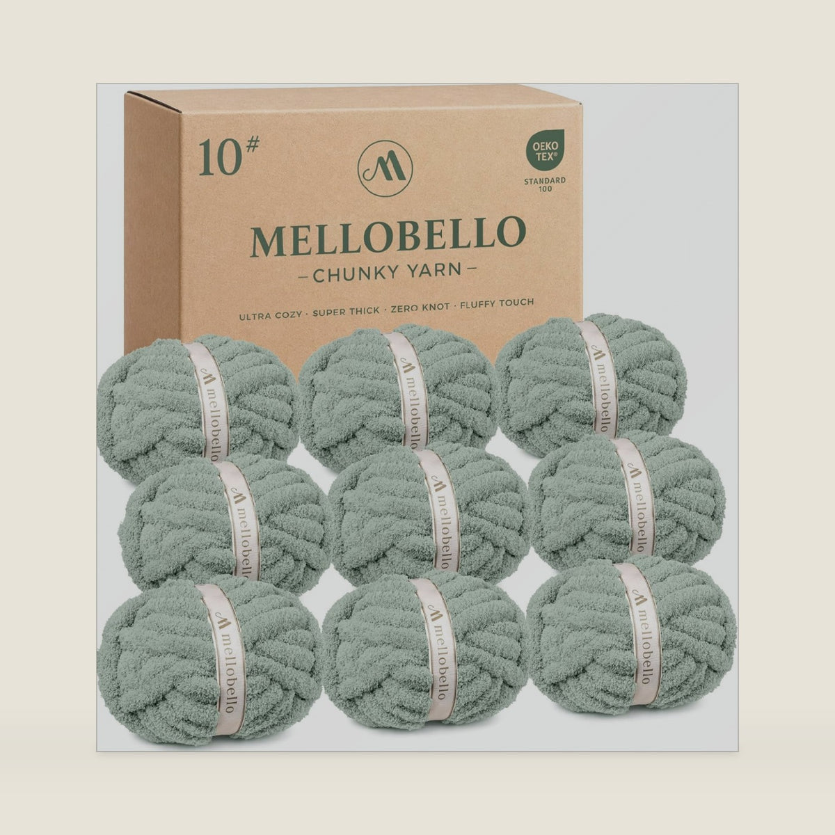 9 Pack Jumbo Chunky Yarn for Hand Knitting - #10 Chunky Chenille Yarn for Crocheting Blankets,Super Soft Bulky Fluffy Yarn, (22yds,8oz Each Skein),Sage Green