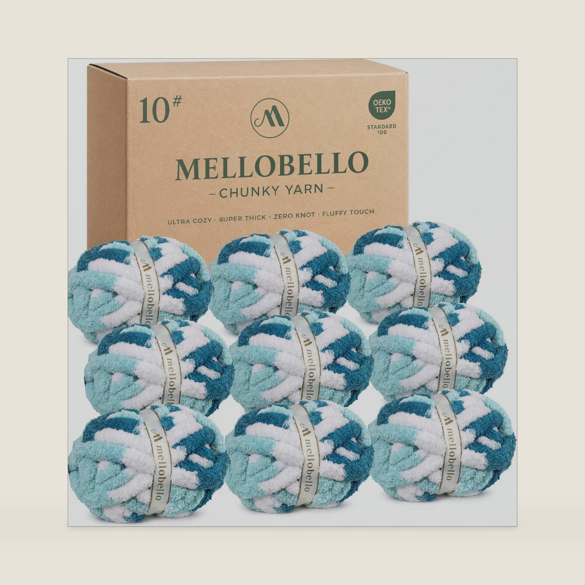 Jumbo Chunky Yarn for Hand Knitting - Chunky Chenille Yarn for Crocheting Blankets,Super Soft Bulky Fluffy Yarn,9 Jumbo Pack(19yds,8oz Each Skein),Seafoam Calm