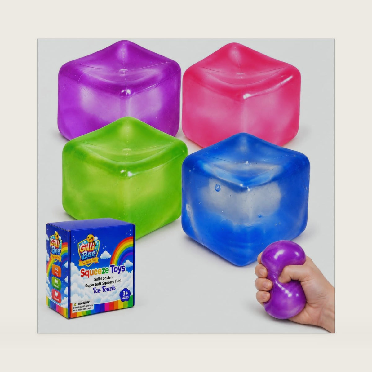 4-Pack Clear Squishy Cubes 2inch- Ice Touch Sensory Toy