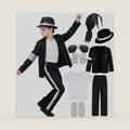 7-Piece Halloween Costume Set | Black Sequin Jacket, Trousers, Hat & Gloves | 80s Retro Stage Outfit for Men and Women