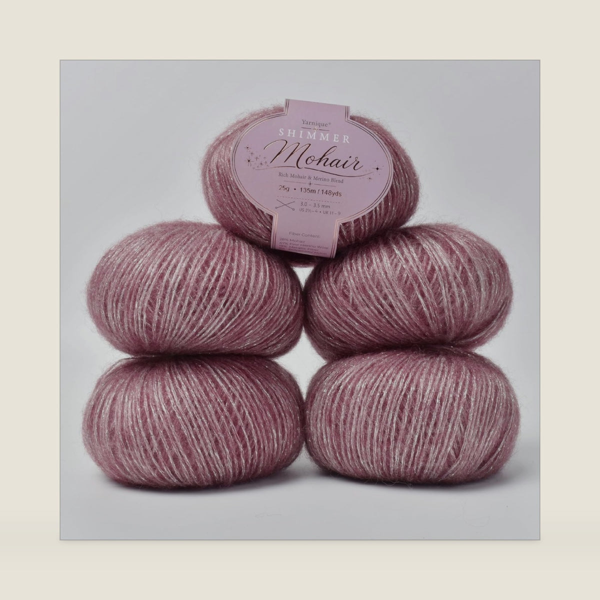 Sparkle Mohair Yarn | Soft Extra Fine Merino & Mohair Blend | Subtle Metallic Shimmer | 5 Skeins 125g/740yds (27 Dusty Rose)
