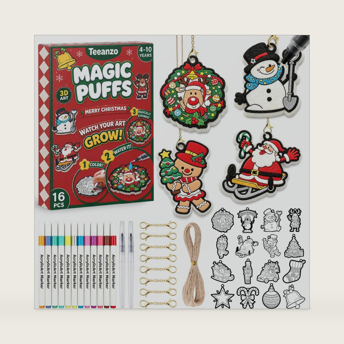 3D Art Puffy Paint Kit Christmas Mess-Free Art Crafts for Kids Ages 4-8