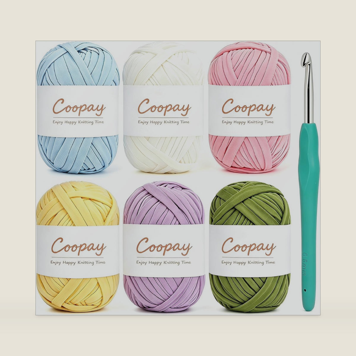 Coopay 6 Pack T-Shirt Yarn for Crocheting, 600g Thick Elastic Fabric Yarn