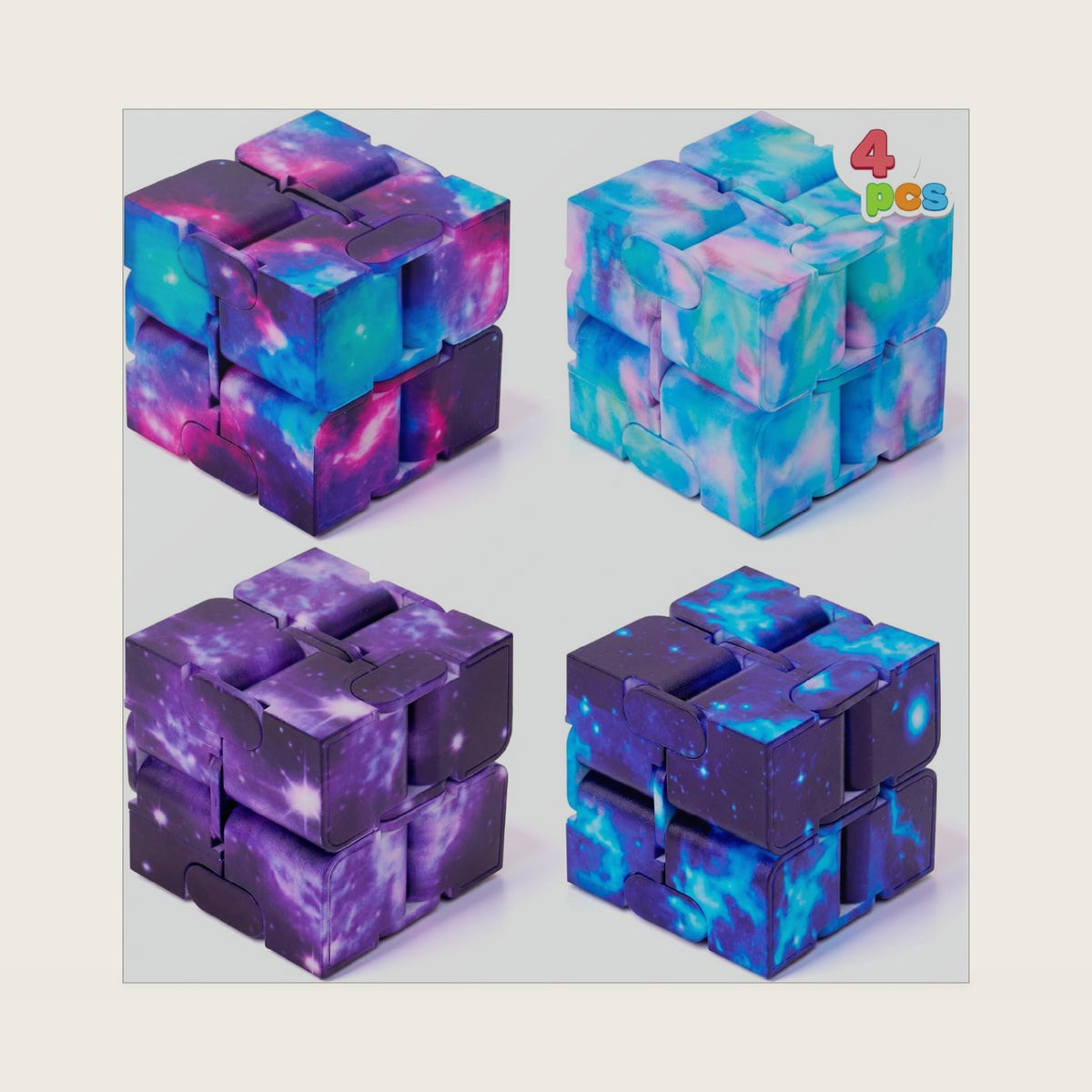 JOYIN 4PCS Infinity Cube, Cosmic Hand Held Magic Sensory Cube Toys for Adults and Girls Boys, Finger Toys for Stress and Anxiety Relief,Birthday Gifts, Office Desk Decompression Toy