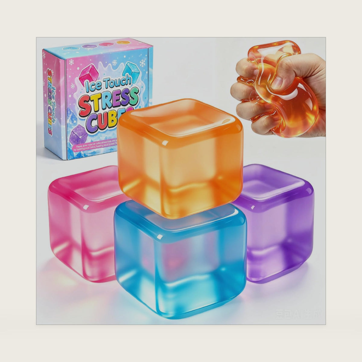 4 Pack Stress Cube Fidget Toys, Ice Cubes Squishies for Adults