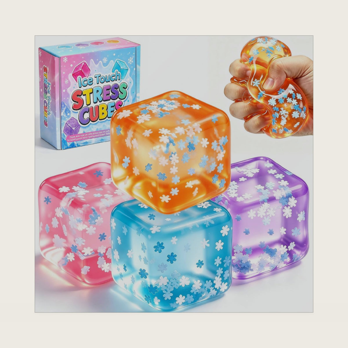 4 Pack Stress Cube Fidget Toys, Ice Cubes Squishies for Adults