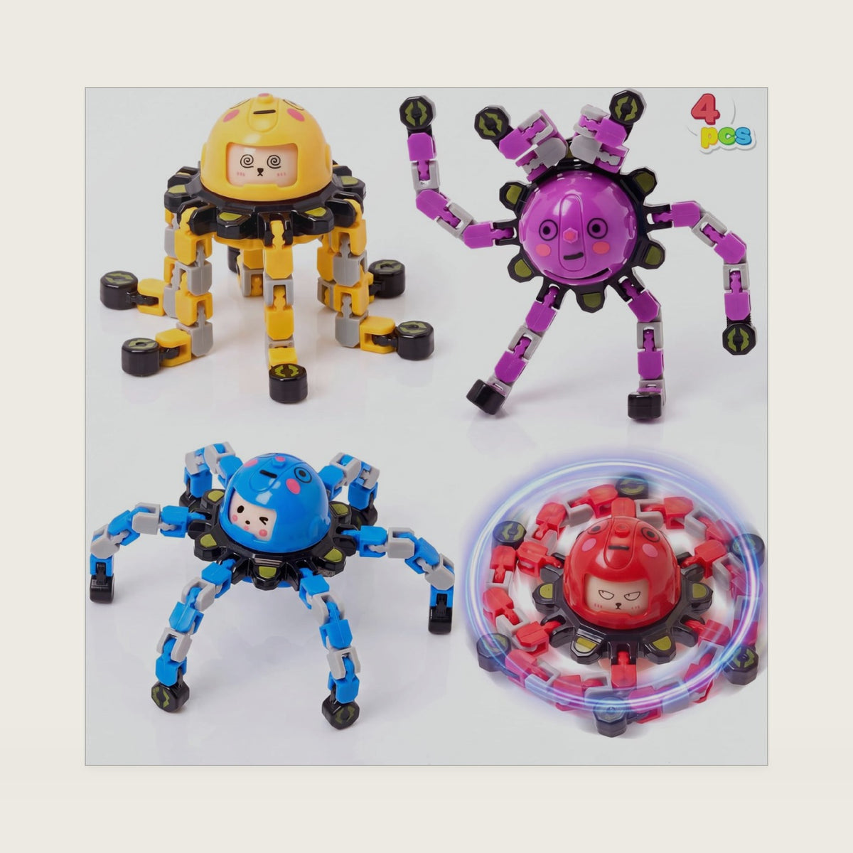 JOYIN 4PCS Fidget Spinners Toys, Transformable Sensory Toys for Teens Boys Age 8-12 ADHD Autism Stress Relief Toy, Birthday Gifts, Party Favors, Classroom prizes