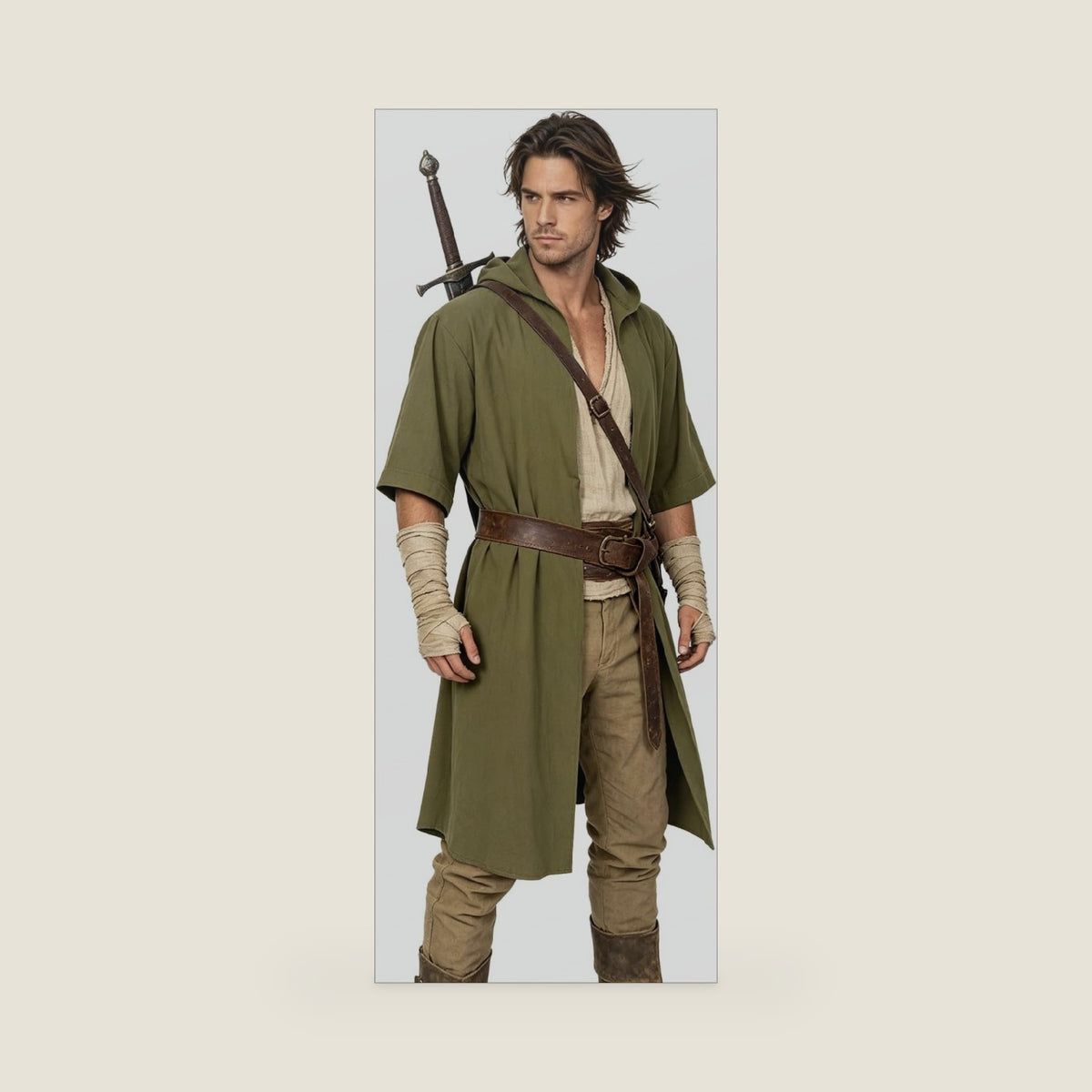 L'VOW Men's Medieval Hooded Surcoat Renaissance Tabard Tunic