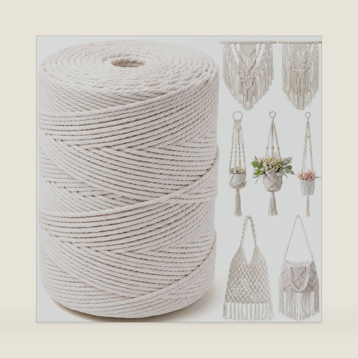 Timgle 1 Rolls Macrame Cord 3 mm x 1000 Yards Cotton Rope(Cream Colors)