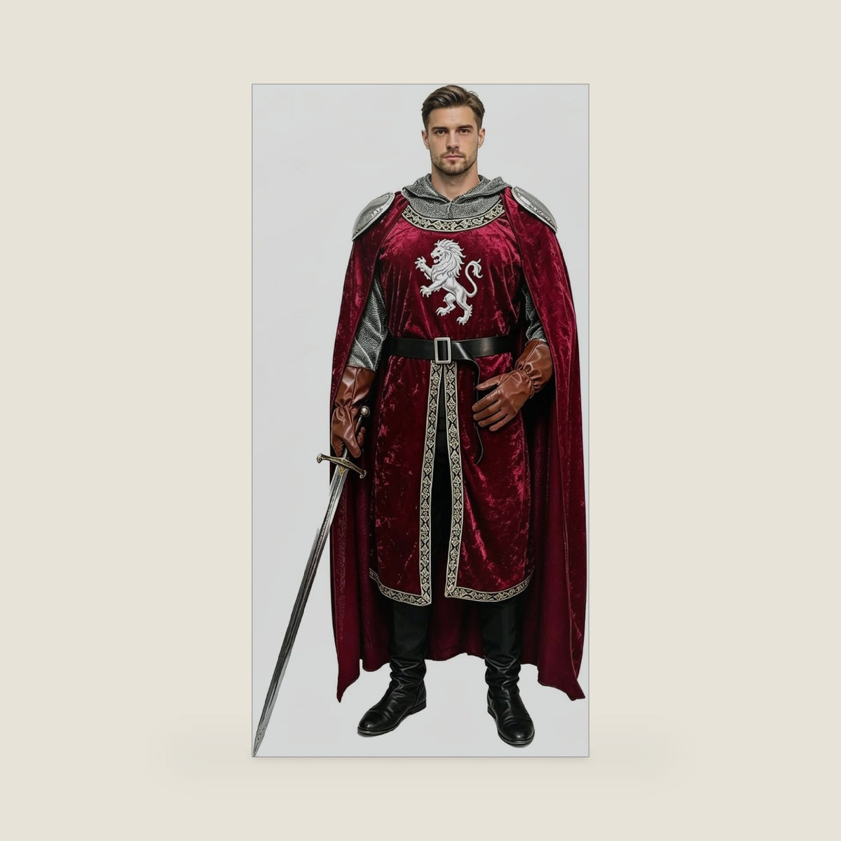 Adult Men’s Medieval Knight Costume, Tunic & Cape Ren Faire Cosplay