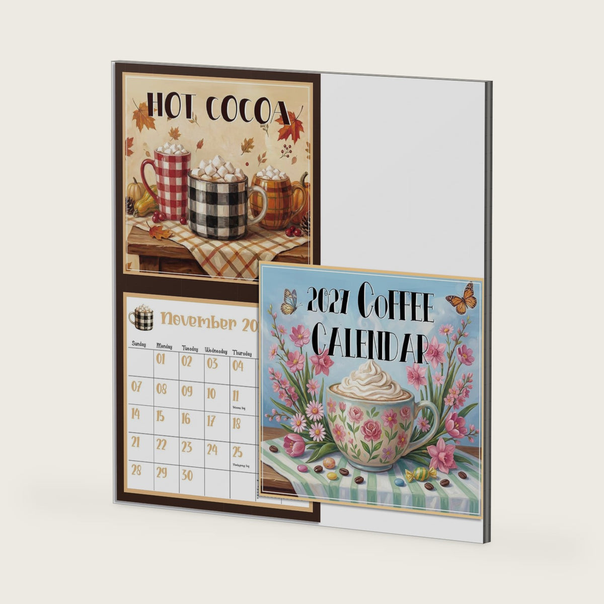 Watersay 2027 Wall Calendar 13.4"x12", Whimsical Coffee Artwork 12 Month