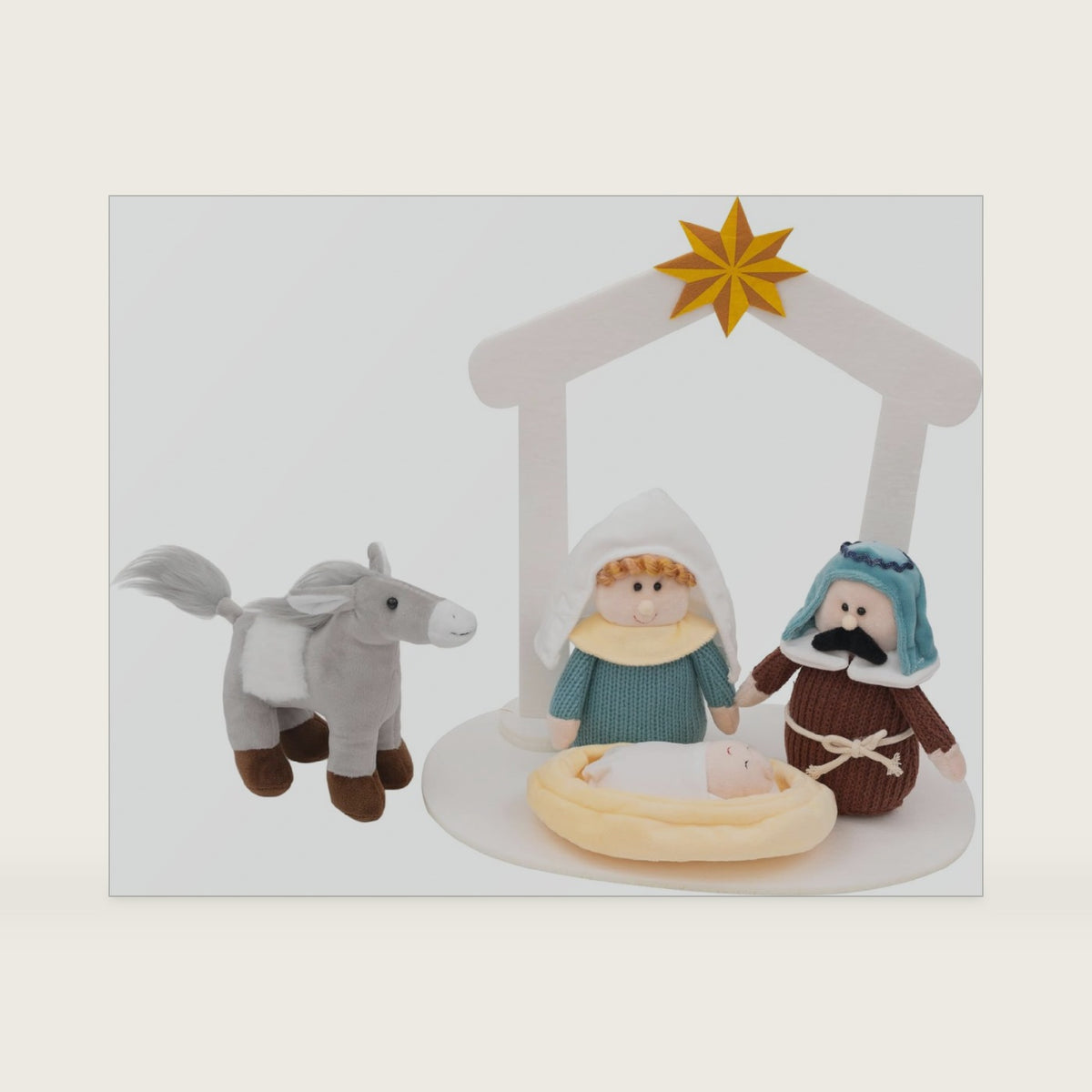Plush Christmas Nativity Set with Mary, Joseph, Jesus & Donkey