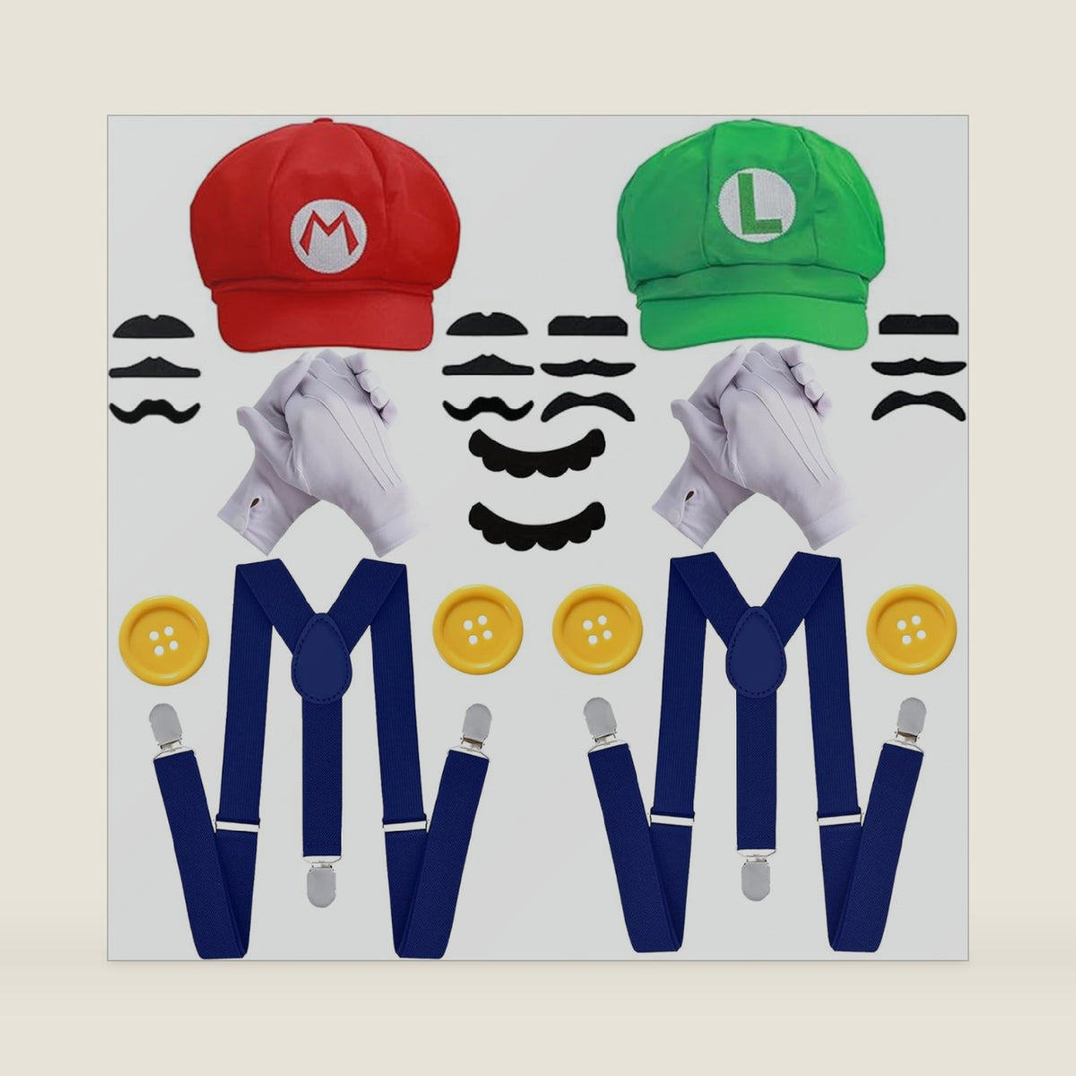 Hat Costume Set – Halloween Cosplay Accessories Kit with Hats, Gloves, Suspenders,Buttons, Mustaches – Funny Couple Outfits for Adult Men and Women