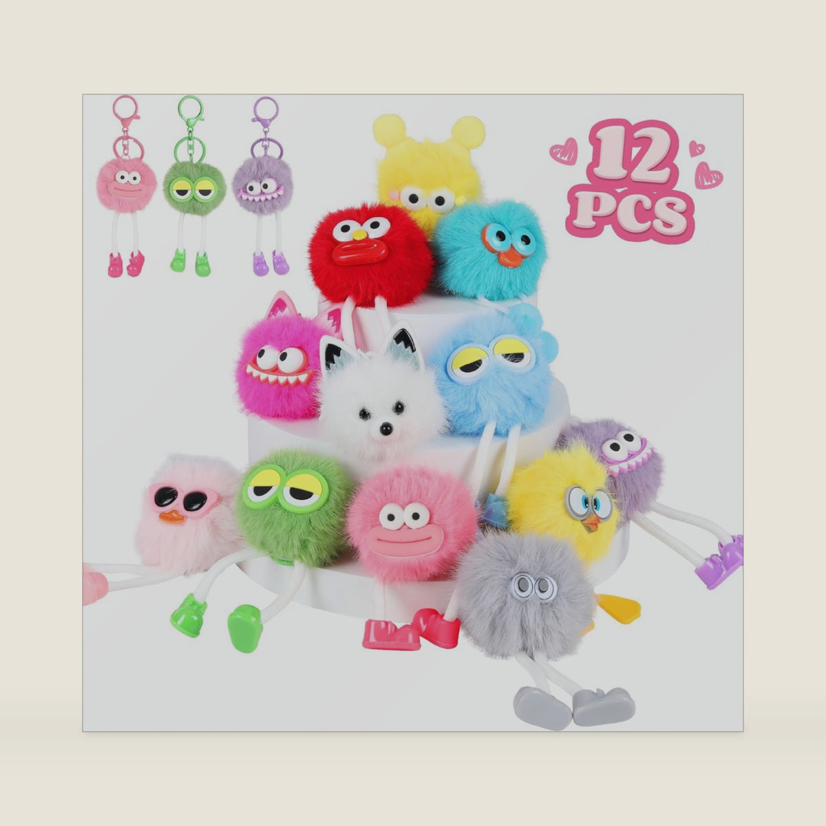 12 Pcs Plush Toy Keychain, Cute Kawaii Plush Keychains Bulk For Birthday