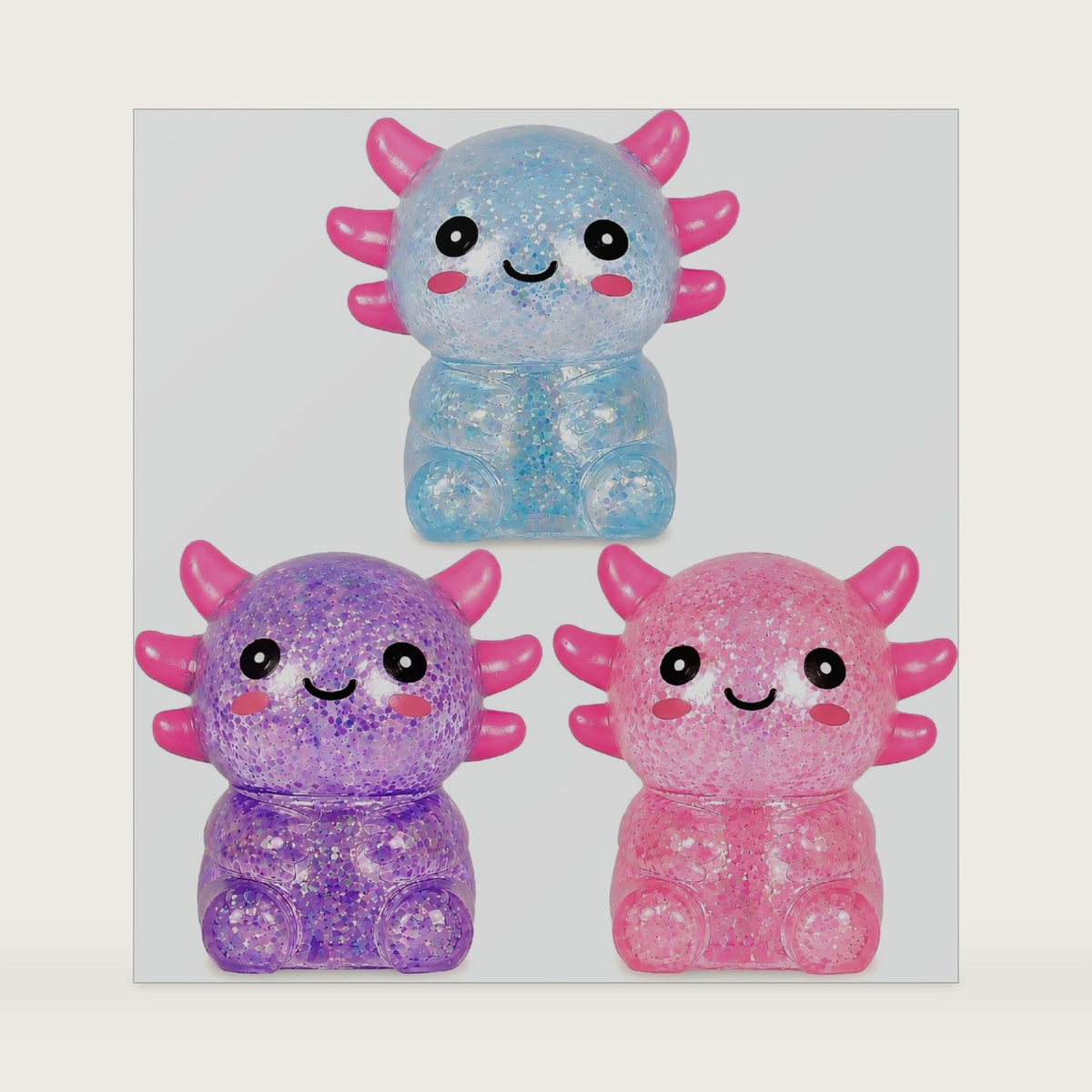 3 Pack Sitting Axolotl Squishy Toys, Cute Slow Rising Fidget Stress Balls, Soft Stretchy Sensory Squeeze Set for Kids Teens & Adults, Birthday Christmas Party Favor Gift Ages 3+（3PCS）