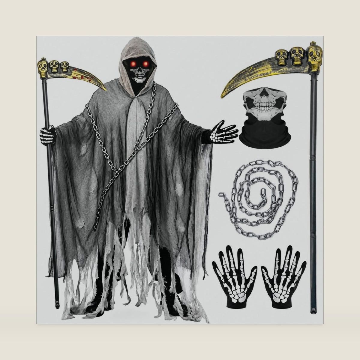 TOLOYE Grim Reaper Costume Adult Men, 5Pcs Scary Death Halloween Set