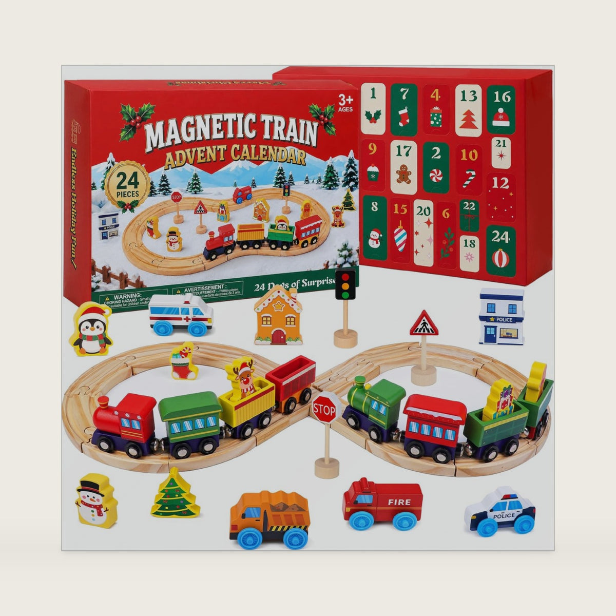 Train Advent Calendar 2026 for Kids, Wooden Magnetic Train Toy with Tracks