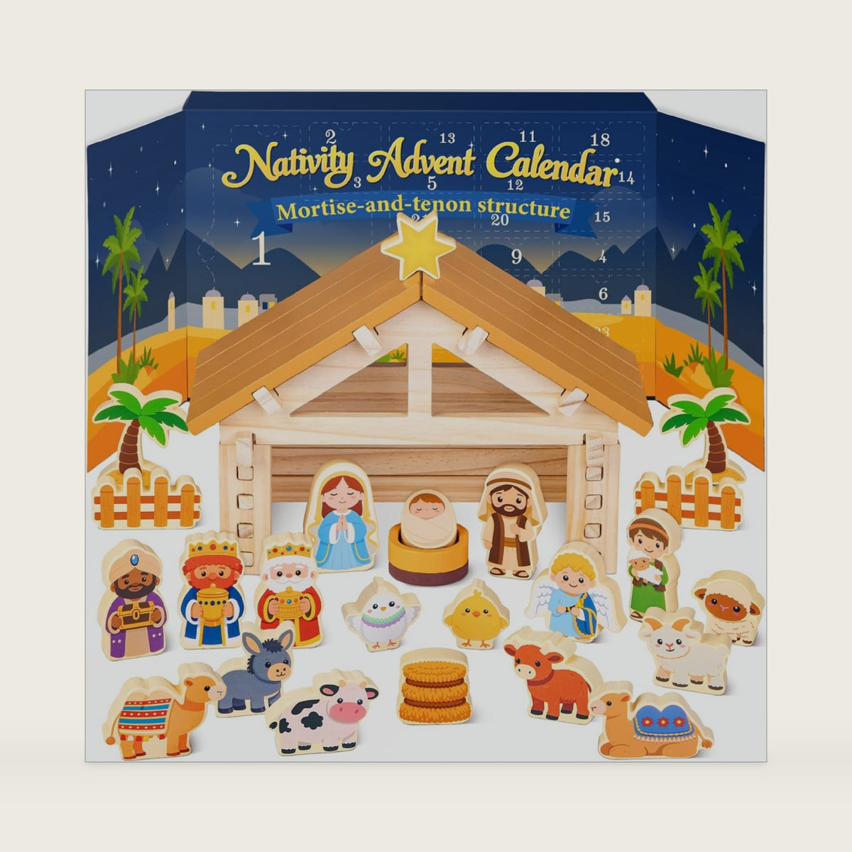 Wooden Nativity Advent Calendar 2026 for Kids, Nativity Scene Set Gifts