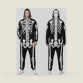 Skeleton Halloween Costume for Men & Women, Double-Sided Zip Hood Jumpsuit
