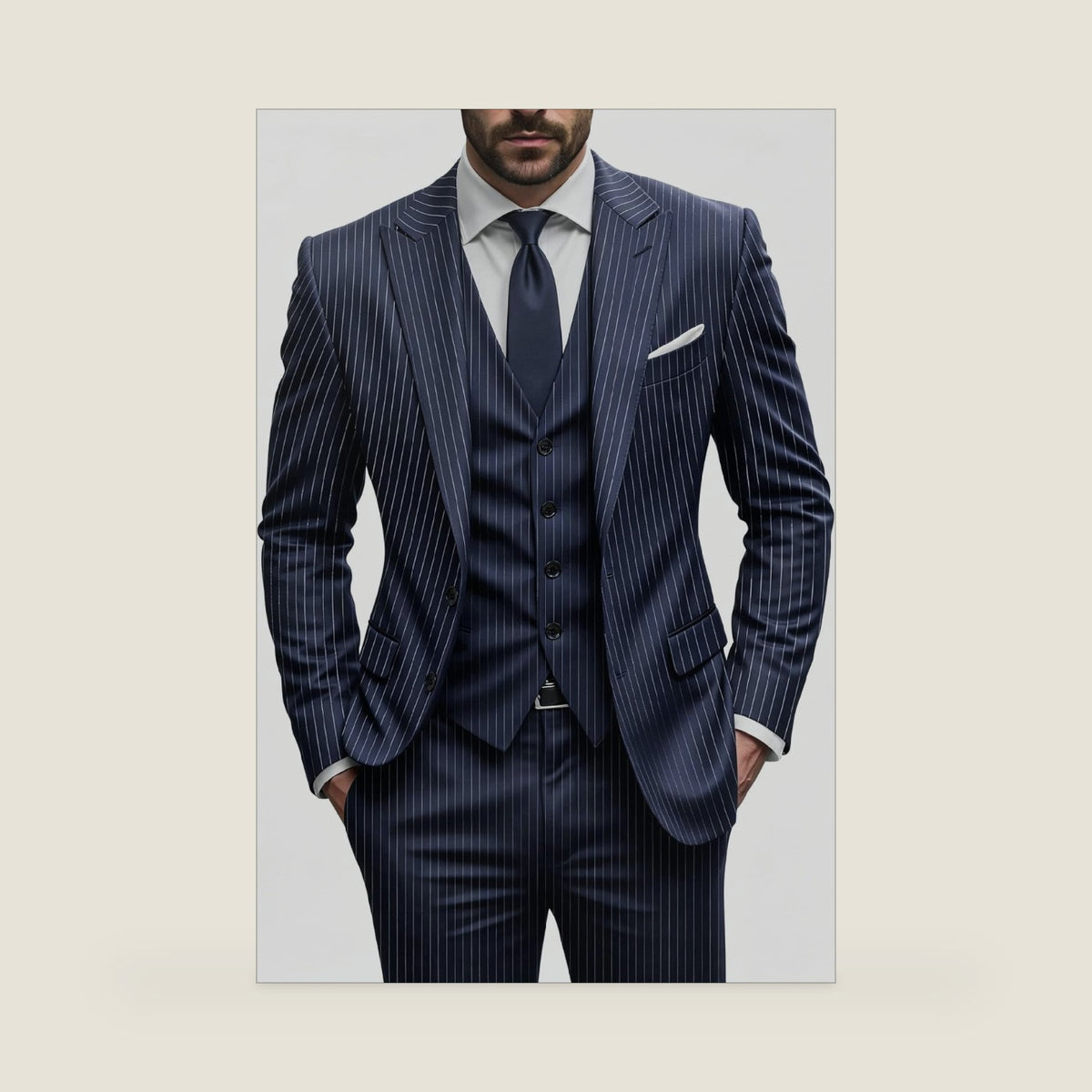 Mens Pininstripe Suits 3 Piece Regular Fit Stripe Suit Men's Tuxedos Prom Jacket and Pants Business Set Fashion