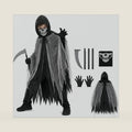 QIMYGIFT Grim Reaper Cloak Ghost Costume for Kids, Scary Horror Tattered Halloween Cape with Mask Gloves & Toy Scythe Props