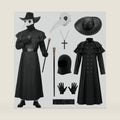 Plague Doctor Costume,8Pcs Medieval Black Robe with Bird Beak Mask