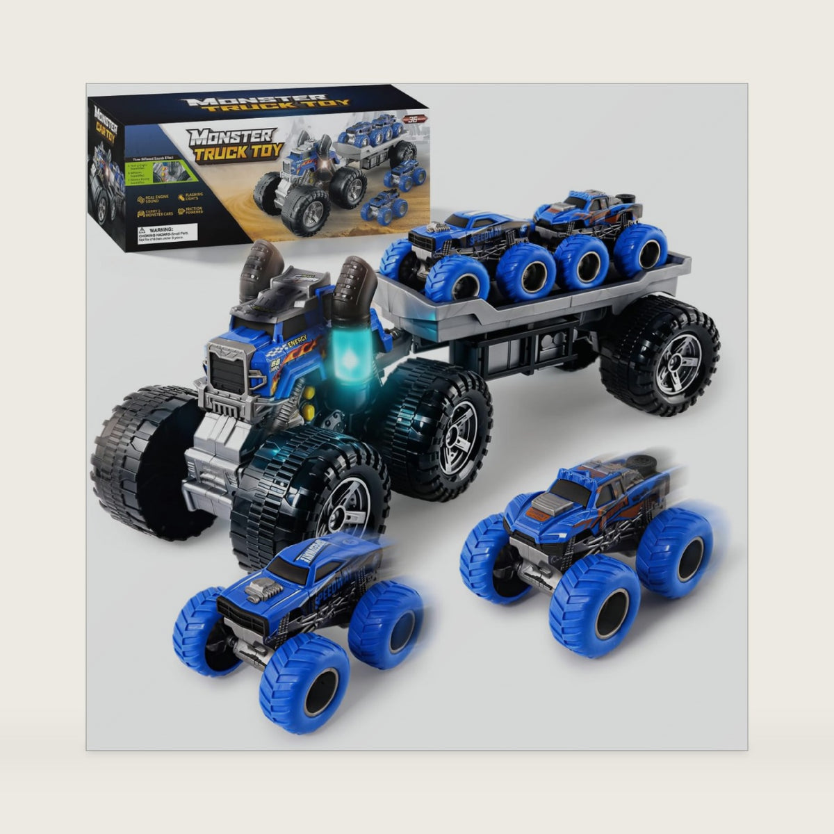 Monster Truck Toys,Friction Powered Kids Car Ages 3-5 4-7 with Light Sounds