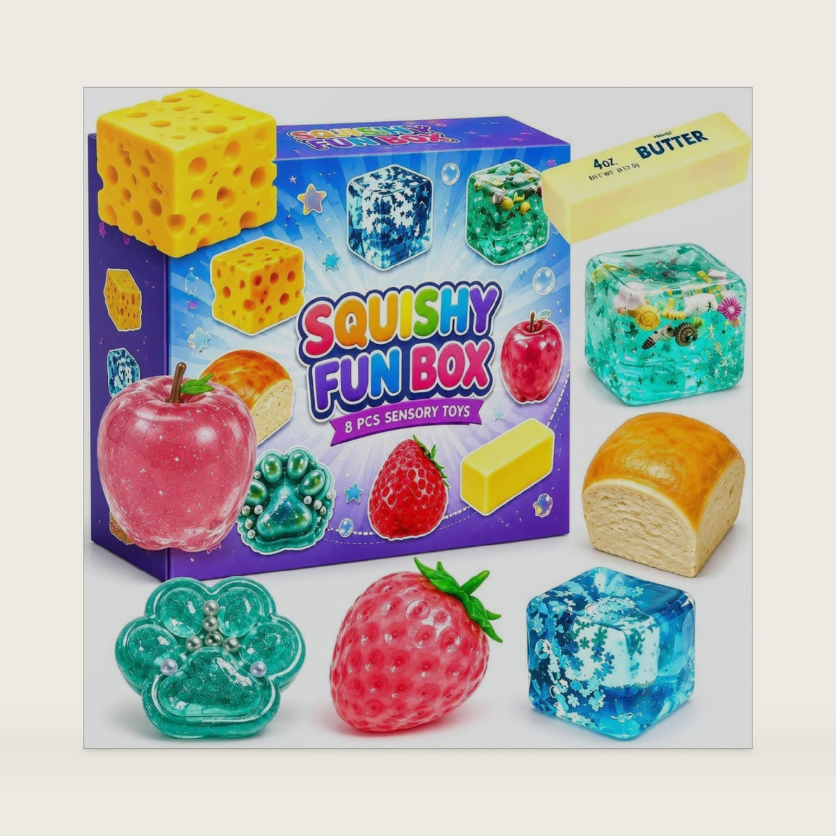 8 Piece Squishy Box Mystery Fun Set Pack Squishies