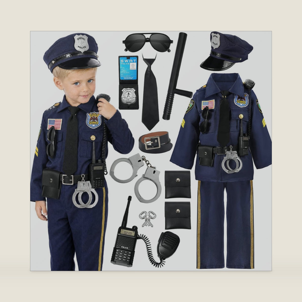 Phobby Police Officer Costume Halloween Dress-Up Toy for Kids Ages 3-10