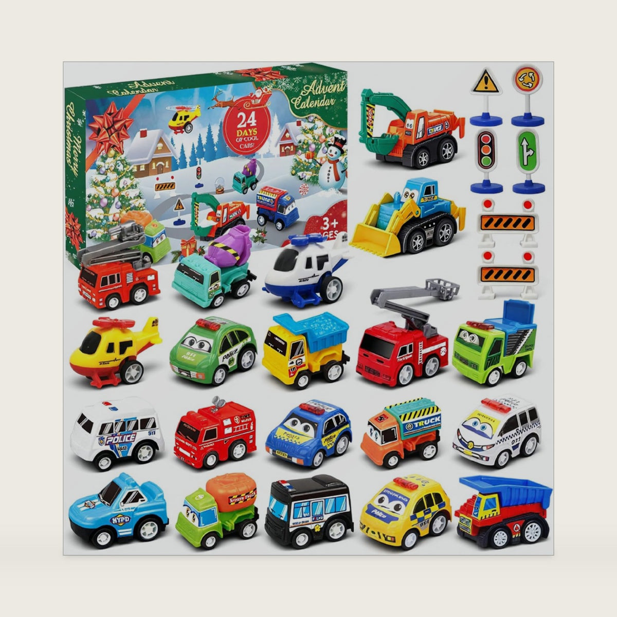 2026 Advent Calendar for Kids Boys, 24 Days Toy Cars with Scene Accessories