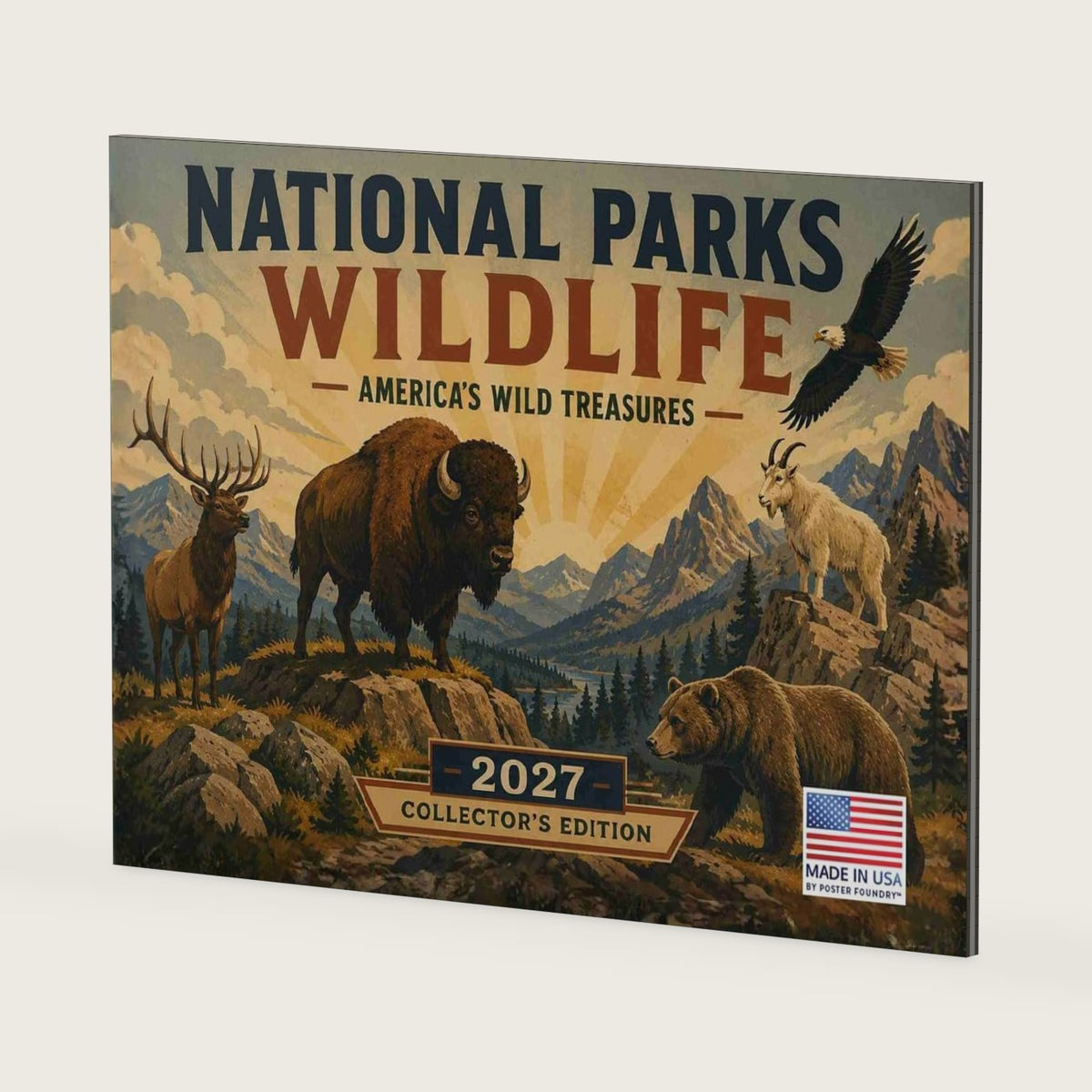 National Parks Wildlife Vintage Travel Poster Calendar 2027 Monthly Wall