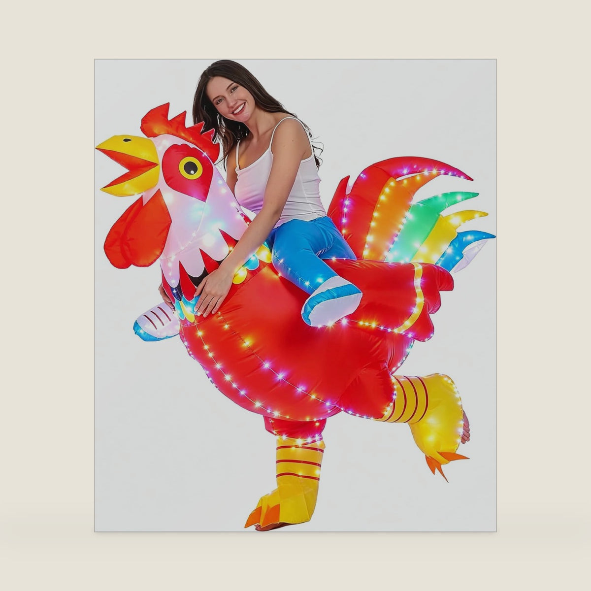 Inflatable Rooster Costume with LED Lights, Blow Up Full Body Chicken Costume for Adults, Funny Light Up Fancy Dress for Halloween Carnival Easter Party Cosplay