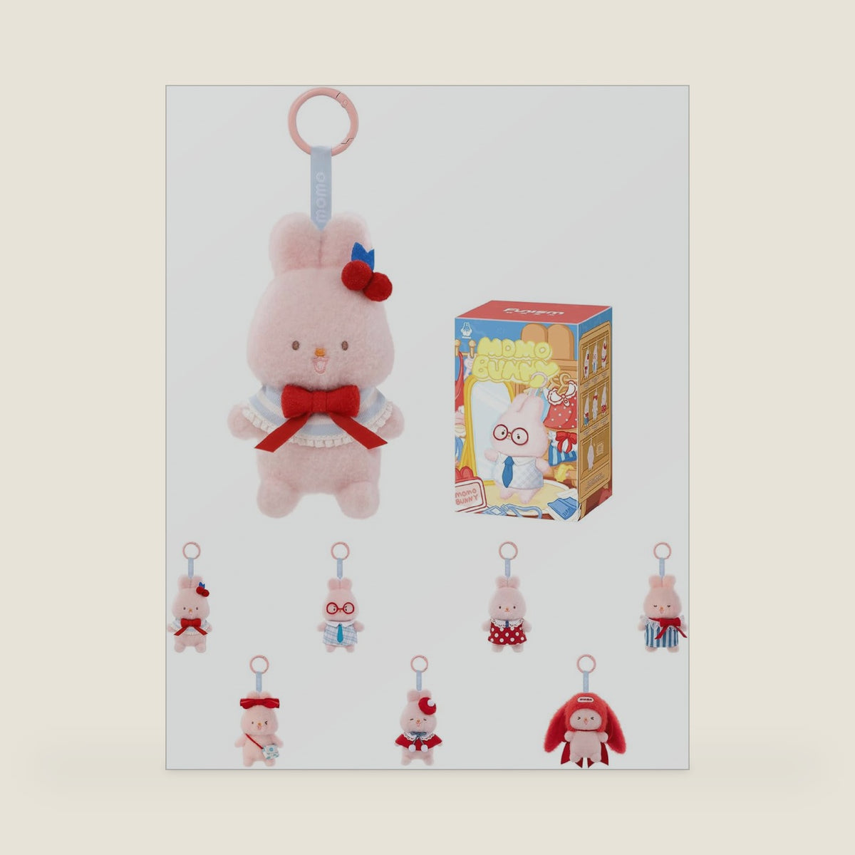 MOMO Bunny Cute Blind Box, Bag Charm Mini Plush Keychain
