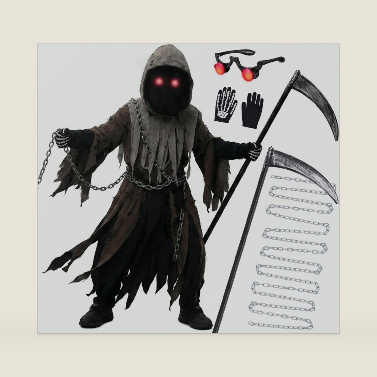 Glowing Eyes Grim Reaper Costume for Kids