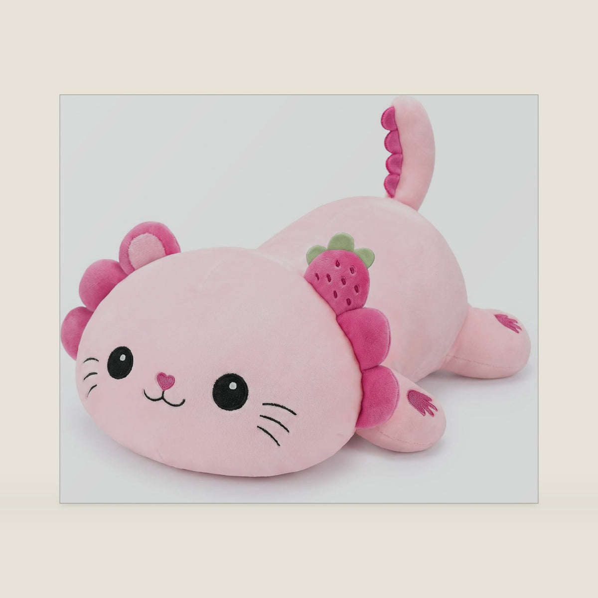 Onsoyours Original Axolotl Cat Plush Cute 13 inch Plush Toy Stuffed Animal Pillow Kawaii Pink Plushie Gift for Kids & Adults (Strawberry Axolotl Cat, 13")