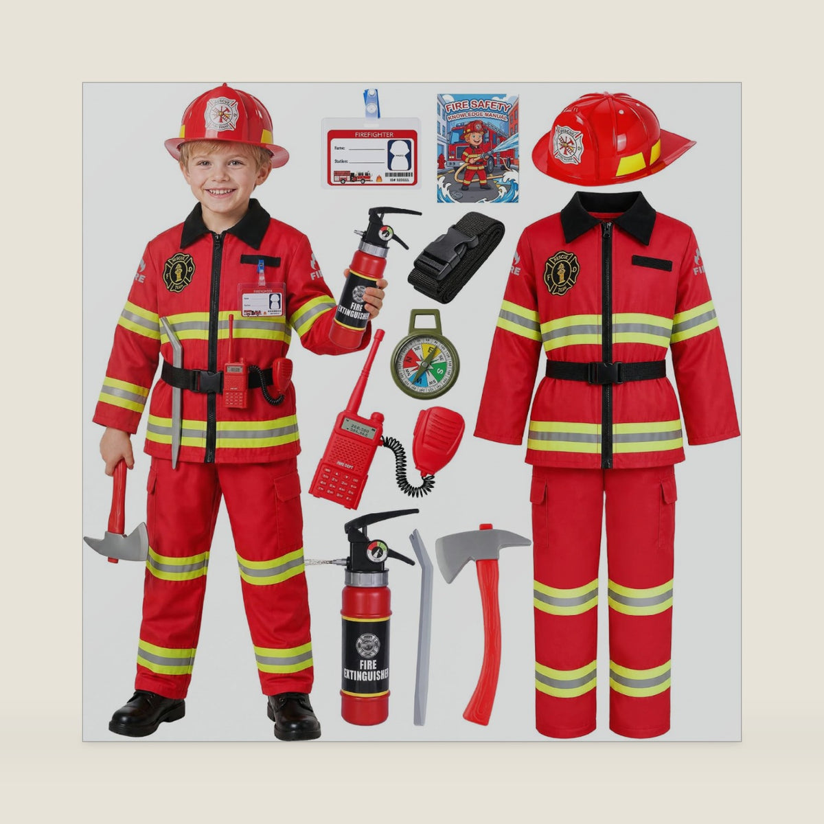 GIFTINBOX Firefighter Costume for Kids, Fireman Costume for Boys Ages 3-10