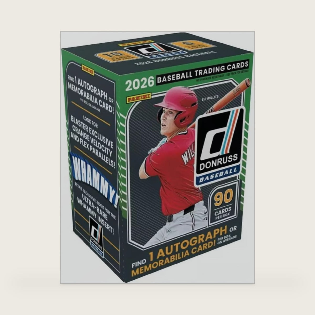 2026 Panini Donruss Baseball Retail Blaster Box | 6 Packs Per Box | 90 Trading Cards | 1 Autograph or Memorabilia Card Per Box on Average | Exclusive Red & Blue Laser Parallels | Factory Sealed