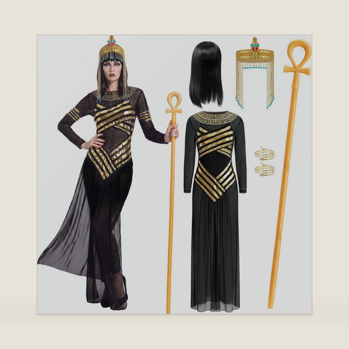 Yunlly 6 Pcs Halloween Egyptian Cleopatra Costume