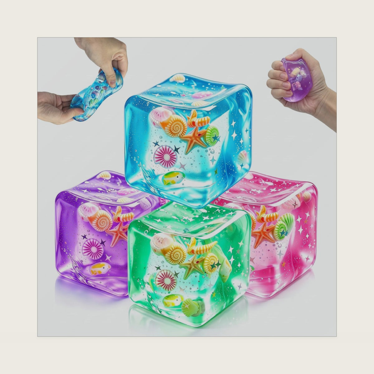 4 Pack Ocean Stress Cube Squishy Toys, Stress Relief Fidget Toys