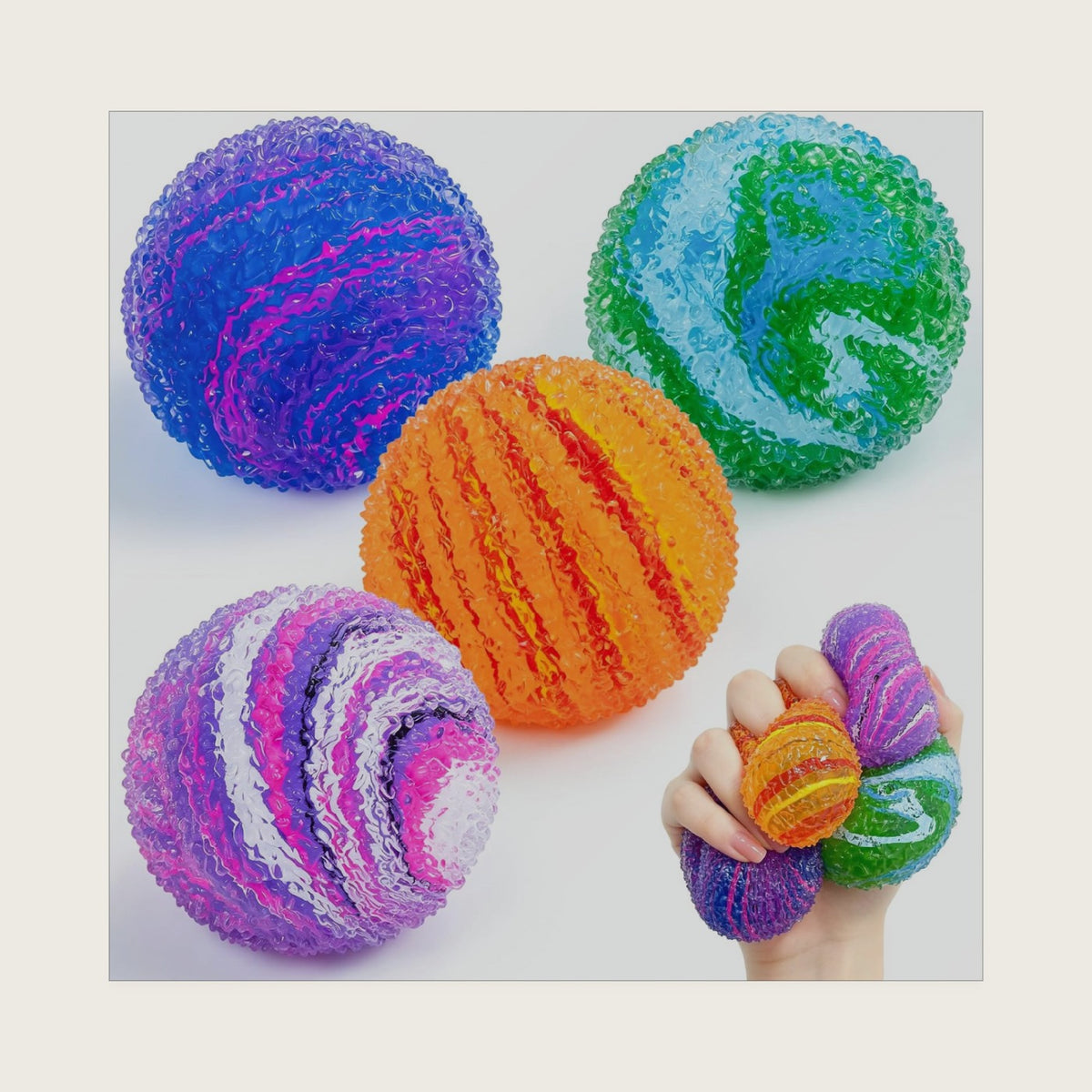 4 Pcs Soft Textured Squishy Stress Balls, Silky Soft Memory Gel Sensory Squeeze Fidget Toys for Kids Adults, Anxiety Relief Hand Exercise Squish Balls, Party Favor Gift Squishies