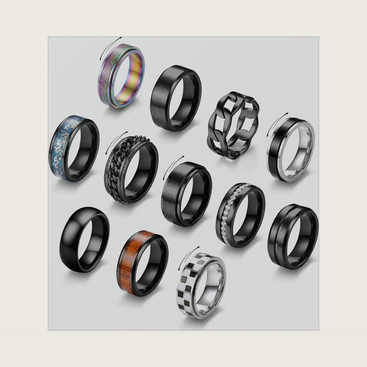 IRONBOX 12Pcs Stainless Steel Spinner Fidget Rings Set for Men Women